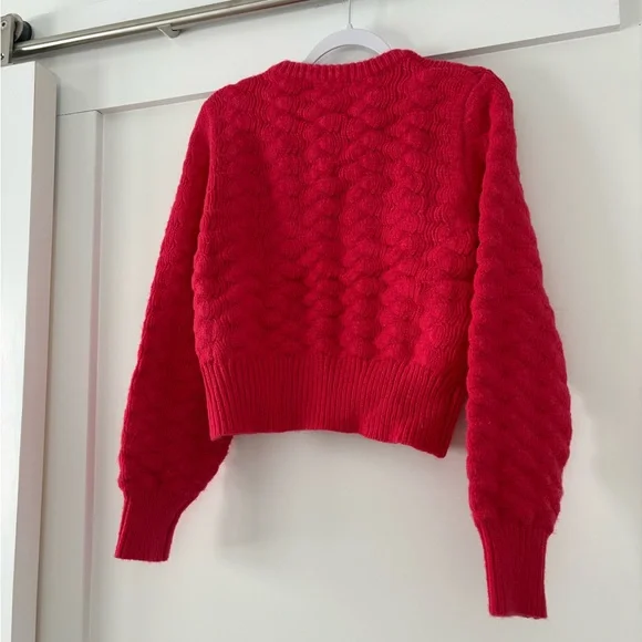 Merci Red Cardigan with Cream Floral Buttons - Picture 3 of 4